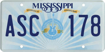 MS license plate ASC178