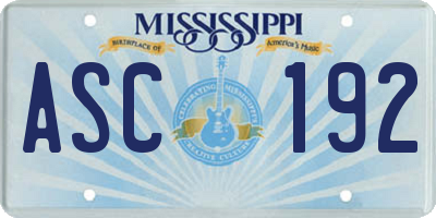MS license plate ASC192