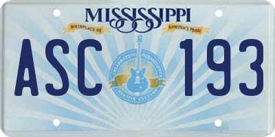 MS license plate ASC193