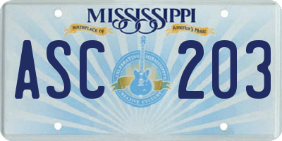 MS license plate ASC203
