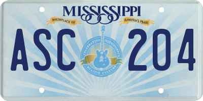 MS license plate ASC204