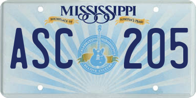 MS license plate ASC205