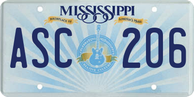 MS license plate ASC206