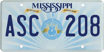 MS license plate ASC208
