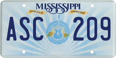MS license plate ASC209
