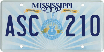 MS license plate ASC210
