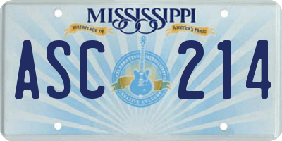 MS license plate ASC214