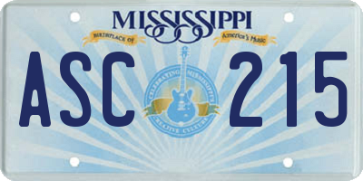 MS license plate ASC215
