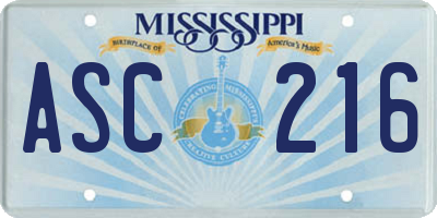 MS license plate ASC216