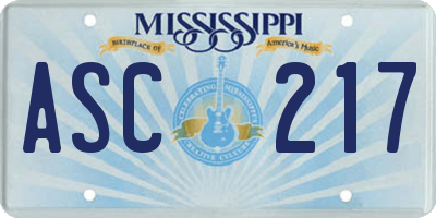 MS license plate ASC217
