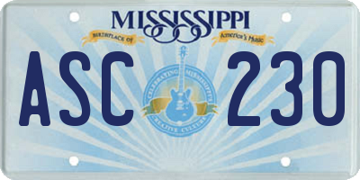 MS license plate ASC230