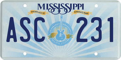MS license plate ASC231