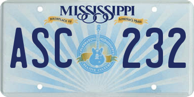 MS license plate ASC232