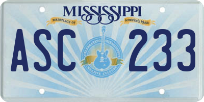 MS license plate ASC233