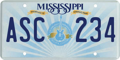MS license plate ASC234