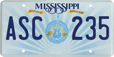 MS license plate ASC235