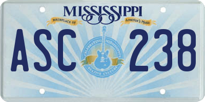 MS license plate ASC238