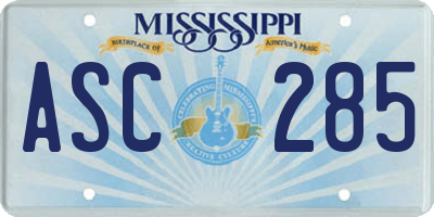 MS license plate ASC285