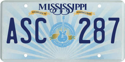 MS license plate ASC287