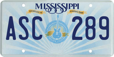 MS license plate ASC289