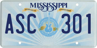 MS license plate ASC301