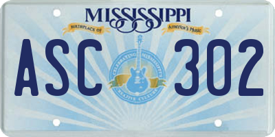 MS license plate ASC302