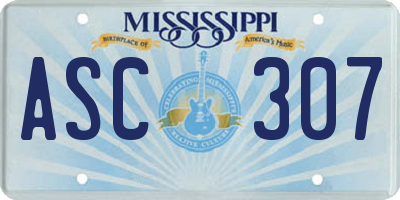 MS license plate ASC307