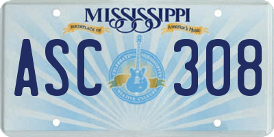 MS license plate ASC308