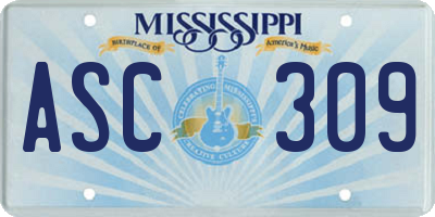 MS license plate ASC309