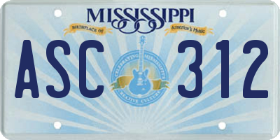 MS license plate ASC312