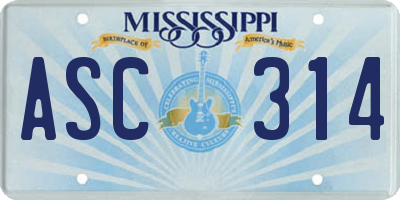 MS license plate ASC314