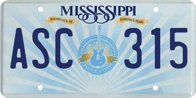 MS license plate ASC315