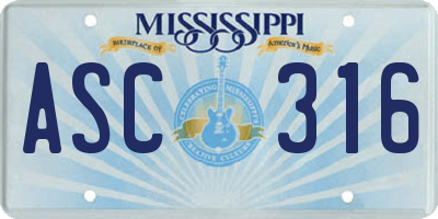 MS license plate ASC316