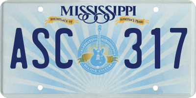 MS license plate ASC317