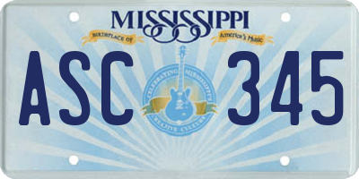 MS license plate ASC345