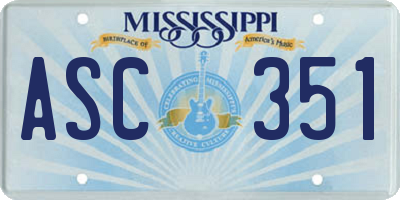 MS license plate ASC351