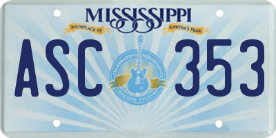 MS license plate ASC353