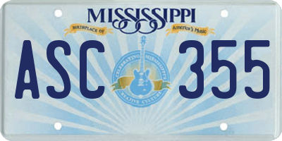 MS license plate ASC355