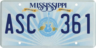 MS license plate ASC361