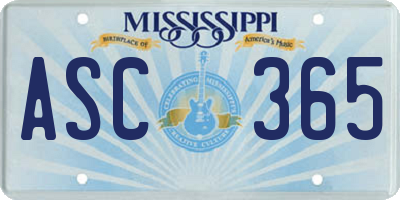 MS license plate ASC365