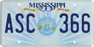 MS license plate ASC366