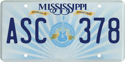 MS license plate ASC378