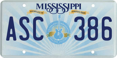 MS license plate ASC386
