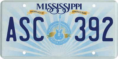 MS license plate ASC392
