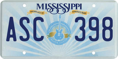 MS license plate ASC398