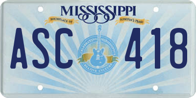 MS license plate ASC418