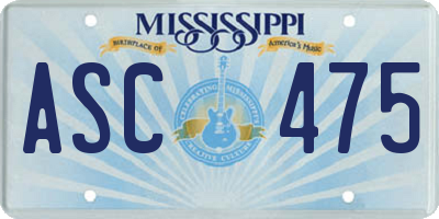 MS license plate ASC475
