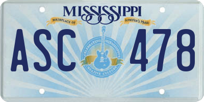 MS license plate ASC478
