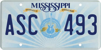 MS license plate ASC493