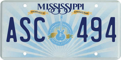 MS license plate ASC494